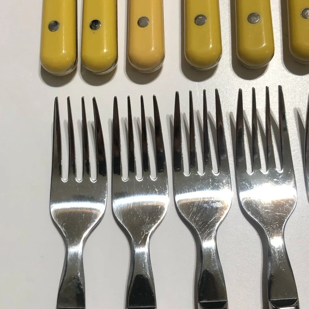 Vintage MCM Butterscotch Yellow Stainless Flatware lot 54 With Tray